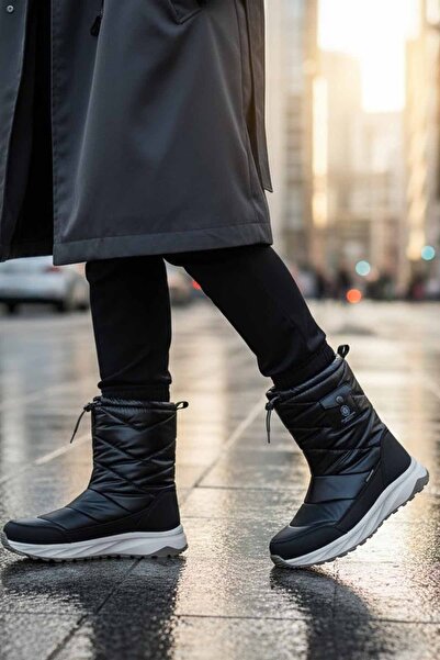 lumberjack Kadın Siyah Kar Botu - Suya Dayanıklı Kapitone Desenli Kışlık Bot