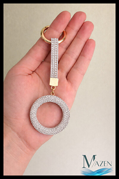 MAZEN O Letter Stone Round Ring Keychain |   Crystal Detailed |   Bag & Key A...