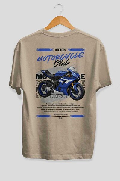 Ankhises Tricou oversize bej cu imprimeu pe spate Motocicletă Seria 32, 100% ...