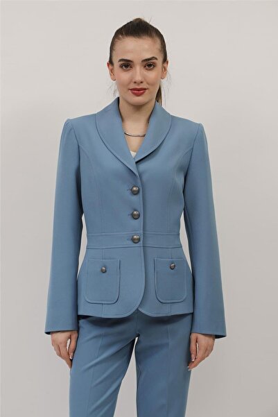 ÖNDER ÖZSOY Shawl Collar Pocketed Sports Women's Jacket-Sea