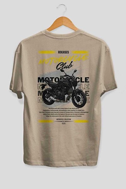 Ankhises Tricou oversize bej cu imprimeu pe spate Motocicletă Seria 20, 100% ...