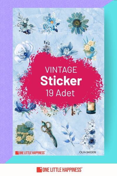 One Little Happiness Set de autocolante vintage albastre pentru Bullet Journa...