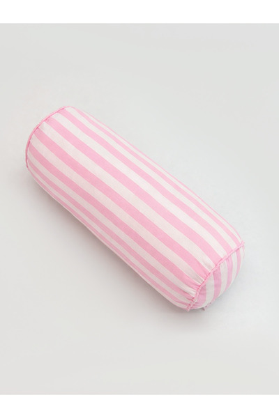 Galia Tasarım لونجو - وسادة أسطوانية منقوشة بخطوط بيضاء وردية