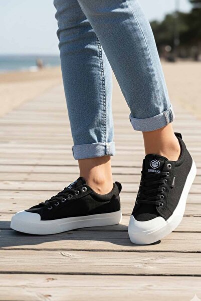 lumberjack Women's Black Sneakers - Canvas Casual Shoes - White Sole Street S...