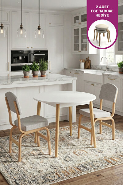 VİLİNZE Ege Sandalye Avanos Yuvarlak Ahşap MDF Mutfak Masası Takımı - 90x90 cm