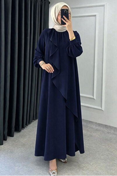 Tesettür Diyarı Mihri Κρεπ Υφασμάτινο Φόρεμα Τεσεττούρ - Ναυτικό Μπλε
