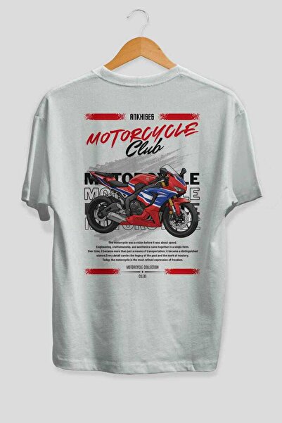 Ankhises Tricou oversize alb cu imprimeu pe spate Motocicletă Seria 25, 100% ...
