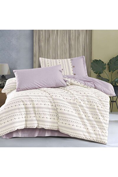Alhabib bedding Single and a half cotton bedspread in cream and mauve with mu...