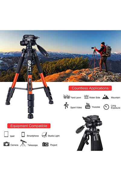 AZT Q111 10kg Kapasiteli Çantalı Profesyonel Turuncu Tripod Canon Nikon Sony Fujifilm Olympus