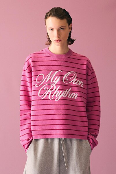 Bershka Çizgili baskılı süveter