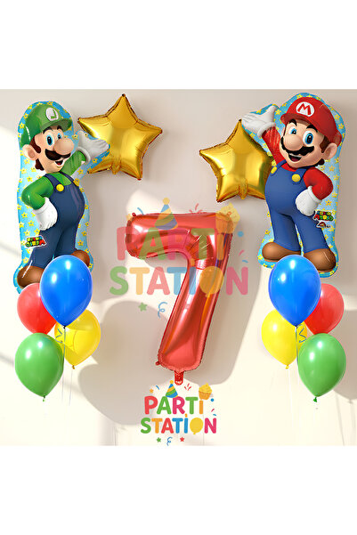 Parti Station Super Mario 7 Yaş Balon Seti Mario & Luigi Balon, Renkli Balonl...