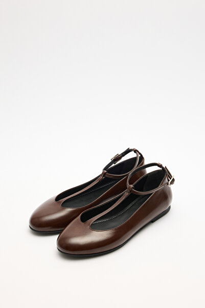 LUTVELIZADE Babet 2606 - Balerini de damă maro fierbinte cu vârf oval și deta...