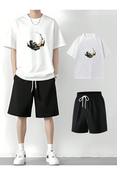 PAVRO Unisex Oversize Shorts Set Bottom-Top Two-Piece Casual Mixed Pvr Ozell ...