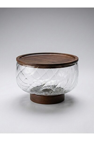 FARALYAHOME Acacia Footed Patterned Glass Presentation Bowl 21X15 cm Presenta...