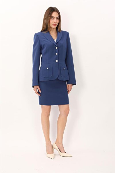 ÖNDER ÖZSOY Shawl Collar Pocketed Sports Jacket & Mini Slit Short Tight Skirt...