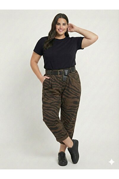 della moor Women's Brown Italian Zebra Pattern Loose Fit Wide Leg Carrot/Shal...