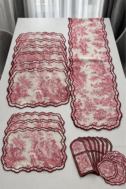 Çeyiz Diyarı Ocean Linen American Service Set 19 Pieces Claret Red