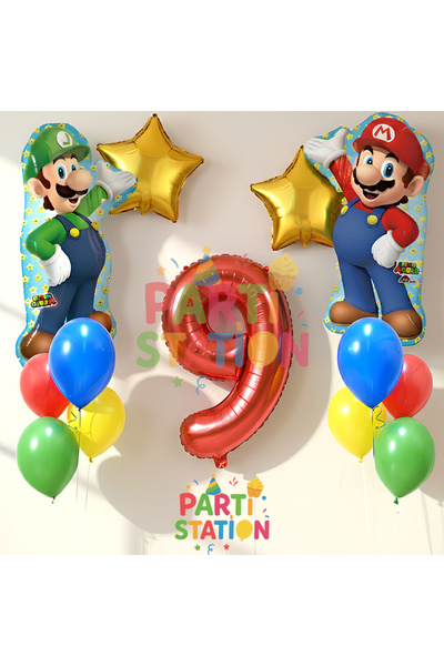 Parti Station Super Mario 9 Yaş Balon Seti Mario & Luigi Balon, Renkli Balonl...