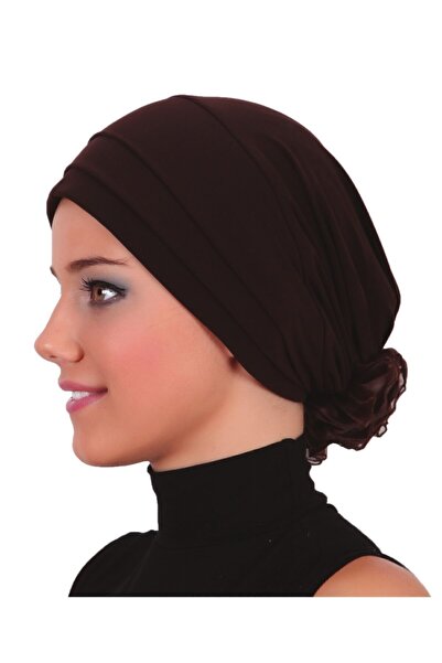 elysianfidan Katlı Arkası Organze Güllü Kahve Hazır Türban Tesettür Bone Medi...