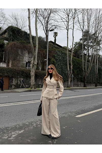 Laluvia Stone Jacket and Trousers Set with 4 Side Buttons - 202602