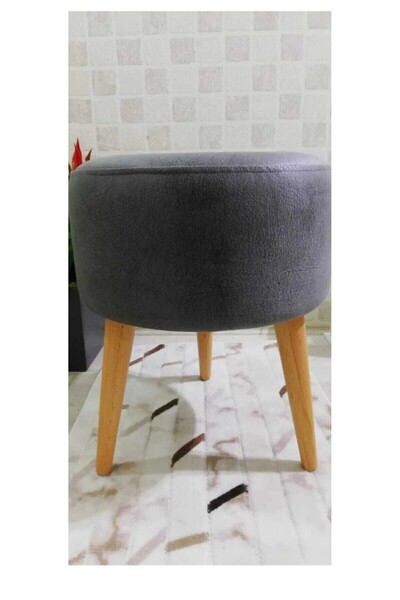 DEEPHOME DH dekor mobilyacım Yüksek Ayaklı Gri Dekoratif Puf ahşap ayak makya...