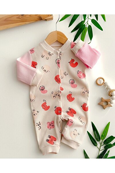 VOY KİDS رومبير موسمي مطبوع للفتيات الصغيرات من 3-6-9-12 شهرًا مع أزرار كبس ل...