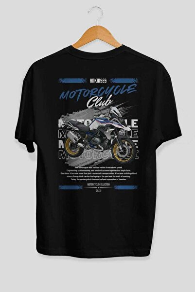 Ankhises تي شيرت أسود كبير الحجم مطبوع من الخلف من سلسلة الدراجات النارية 27،...