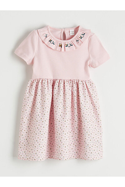 LC Waikiki MG TRENDEN Rochie cu volane pentru fete, cu broderie cu flori roz