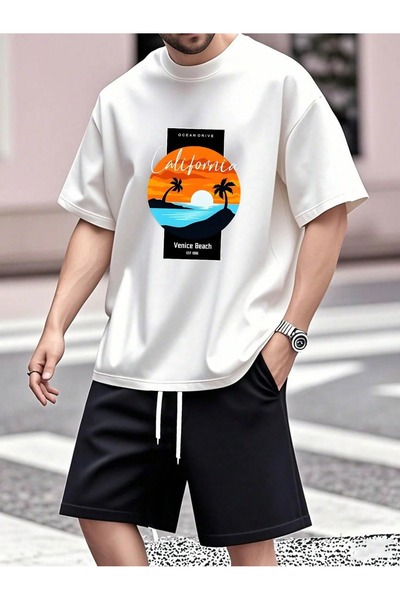 PAVRO Unisex Oversize Shorts Set Bottom-Top Two-Piece Casual Mixed Pvr Ozell ...