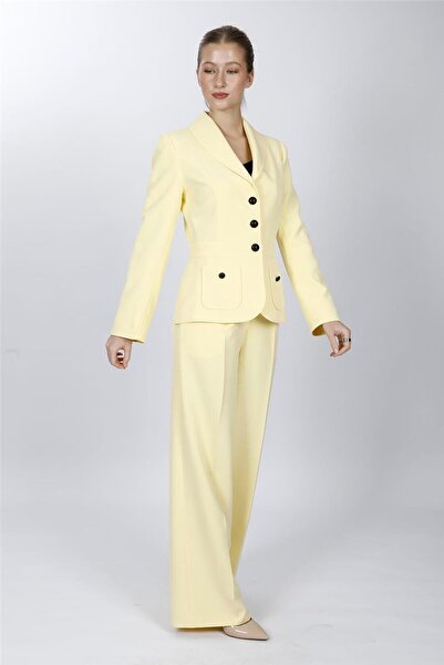 ÖNDER ÖZSOY Shawl Collar Sport Jacket with Pocket & Classic Palazzo Women's T...