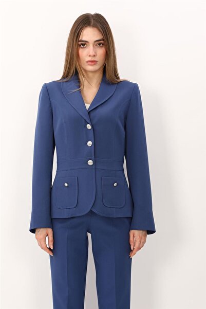 ÖNDER ÖZSOY Shawl Collar Sporty Women's Jacket with Pocket - Indigo