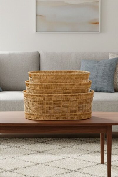 Bayev 3-Piece 6066 Rattan Braided Oval Presentation Basket Set - 3 Sizes Ratt...