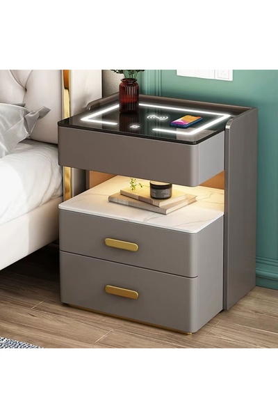 FOXMAG24 Smart Bedside Table, 3 Drawers, Touch LED, Wireless Charging, Blueto...