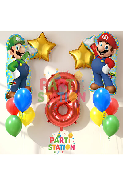Parti Station Super Mario 8 Yaş Balon Seti Mario & Luigi Balon, Renkli Balonl...