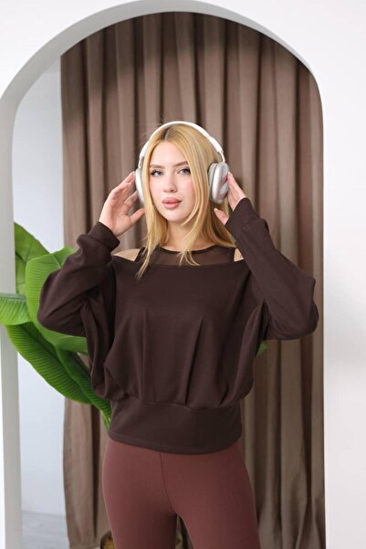 Moda Palmiss Women's Bitter Brown Boat Neck Oversize Loose Flowy Modal Blouse