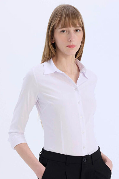 DeFacto Regular Fit Basic Plain Bengaline White Women's Shirt I5278Az/Wt36