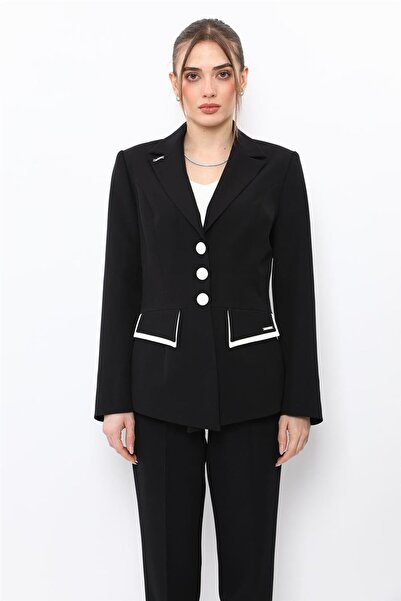 ÖNDER ÖZSOY Garnili Men's Collar Model Women's Jacket-Black