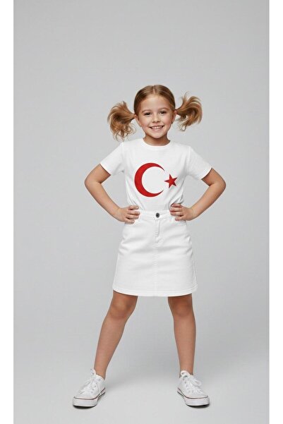 NACAR STORE Girl's Ayyildiz Flag Printed T-Shirt and Linen Skirt Set 23 April...