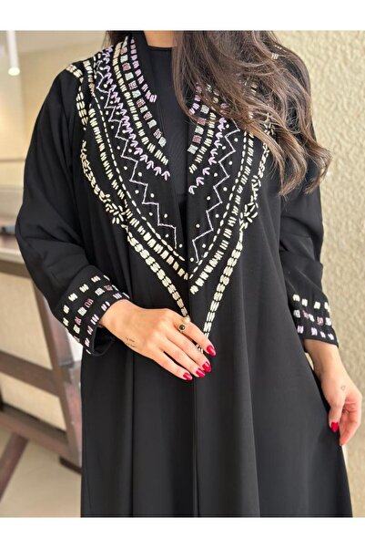Abaya-AB Luxurious black abaya adorned with embroidery - with a free headscarf