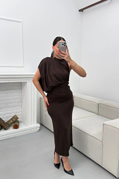 MOZENA One-Shoulder Draped Flowing Dress