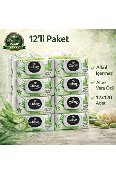 Clean ıslak mendil 120’li 12 adet alovera