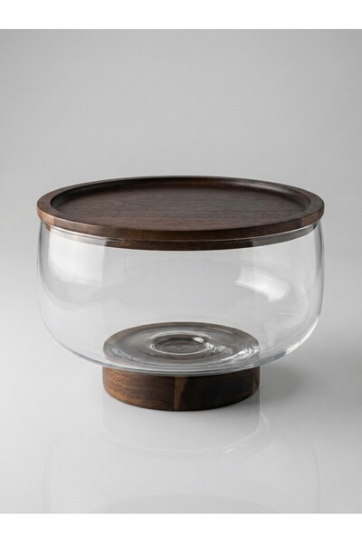 FARALYAHOME Acacia Footed Glass Presentation Bowl 21X15 cm