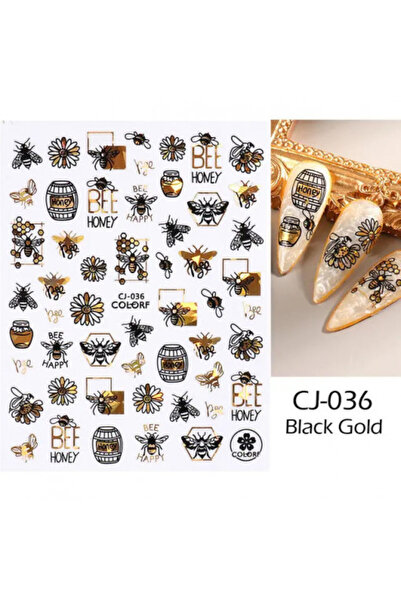 Pink Nails Nail Art Stickers Metallic Bee CJ 036