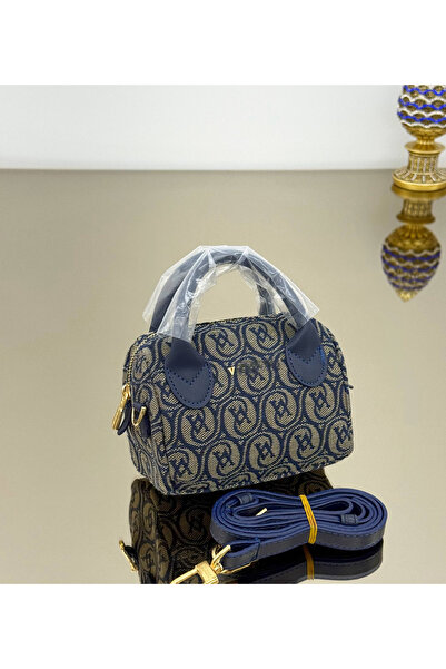 MyleeButik Kadın Lacivert Desenli Şık Mini El ve Omuz Çantası Ayarlanabilir A...