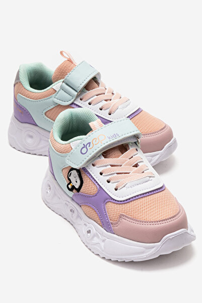 CCWAY AYAKKABI Children's Velcro Lighted Anorak Sports Shoes 26-30 Powder Green