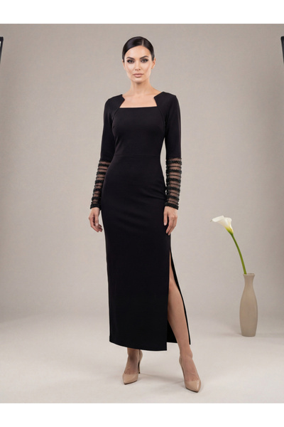 Mish By Styli Women Beaded Sleeves Sheath Maxi Dress