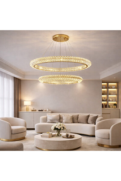 ALC-Shop LED Chandelier with Remote Control, Crystal and Metal, 48W, 2 Circle...
