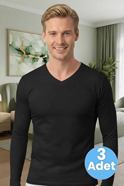 Uniquetrenders قميص داخلي رجالي من القطن الممشط ليكرا 3 قطع بأكمام طويلة على ...