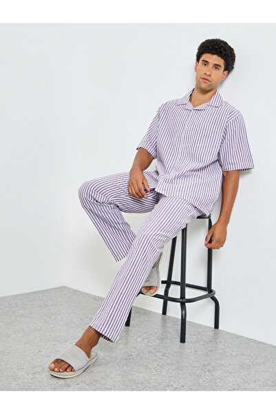 Styli Men Striped Cotton Relaxed Shirt and Pyjama Set