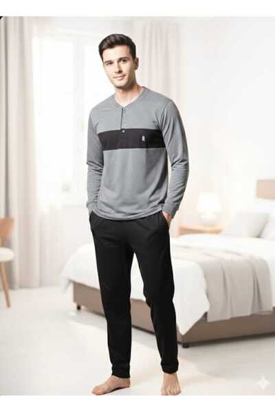 KAPİTEX Long Sleeve Compact Combed Cotton 100% Cotton Men's Pajama Set 5845